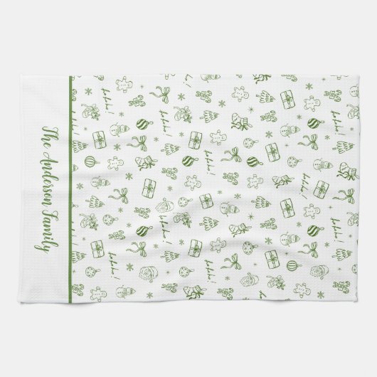 Whimsical Hand Drawn Doodle Green Geschirrtuch (Horizontal)