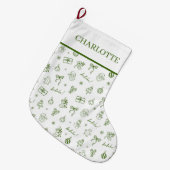 Whimsical Hand Drawn Doodle Green Großer Weihnachtsstrumpf (Vorderansicht (hängend))