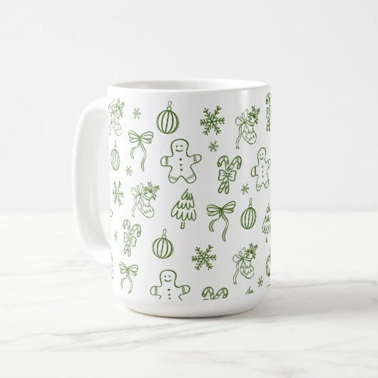 Whimsical Hand Drawn Doodle Green Kaffeetasse (Vorderseite Links)