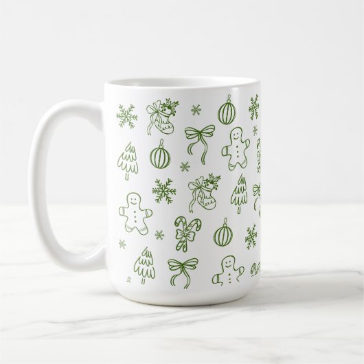 Whimsical Hand Drawn Doodle Green Kaffeetasse (Links)