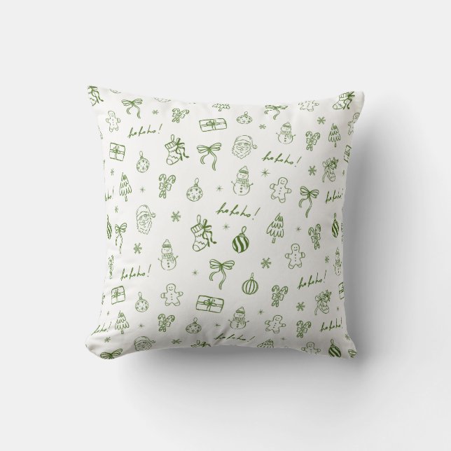 Whimsical Hand Drawn Doodle Green Kissen (Vorderseite)