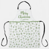 Whimsical Hand Drawn Doodle Green Schürze (Vorderseite)