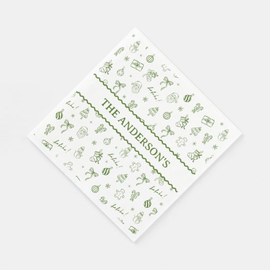 Whimsical Hand Drawn Doodle Green Serviette (Ecke)
