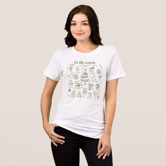 Whimsical Hand Drawn Doodle Green Tri-Blend Shirt (Vorderseite voll)