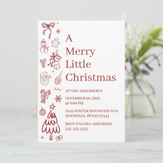 Whimsical Hand Drawn Doodle Red (Stehend Vorderseite)