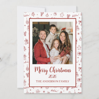 Whimsical Hand Drawn Doodle Red Feiertagskarte