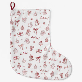 Whimsical Hand Drawn Doodle Red Großer Weihnachtsstrumpf