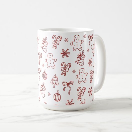 Whimsical Hand Drawn Doodle Red Kaffeetasse (VorderseiteRechts)