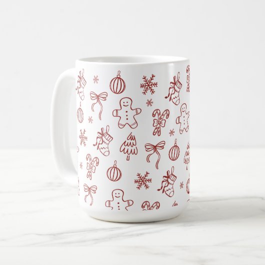 Whimsical Hand Drawn Doodle Red Kaffeetasse (Vorderseite Links)