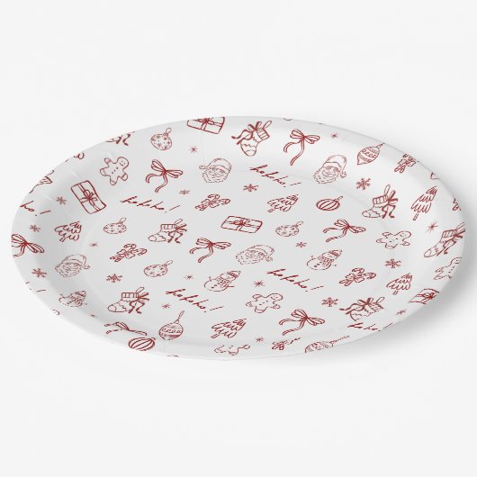 Whimsical Hand Drawn Doodle Red Pappteller (Schrägansicht)