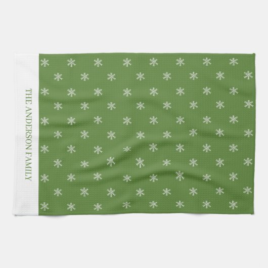 Whimsical Hand Drawn Doodle Snowflake Green Geschirrtuch (Horizontal)
