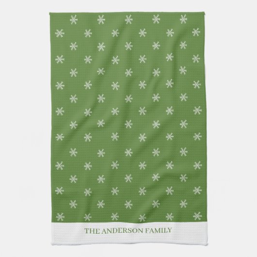 Whimsical Hand Drawn Doodle Snowflake Green Geschirrtuch (Vertikal)