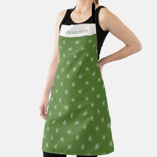 Whimsical Hand Drawn Doodle Snowflake Green Schürze (InSitu)