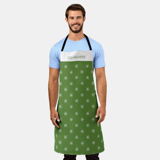 Whimsical Hand Drawn Doodle Snowflake Green Schürze (Getragen)