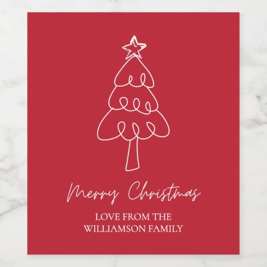 Whimsical Hand Drawn Doodle Weihnachtsbaum Rot Weinetikett (Einzelnes Label)