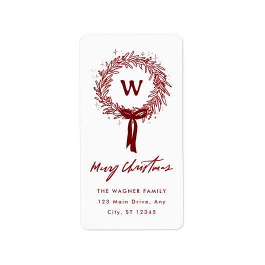 Whimsical Hand Drawn Doodle Wreath Weihnachten Adressaufkleber (Vorne)