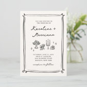 Whimsical Hand Drawn Doodles Einladung Hochzeit (Stehend Vorderseite)