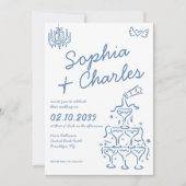Whimsical Hand Drawn Doodles Foto QR Hochzeit Einladung (Vorderseite)