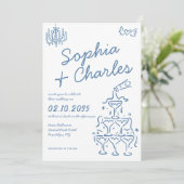 Whimsical Hand Drawn Doodles Foto QR Hochzeit Einladung (Stehend Vorderseite)