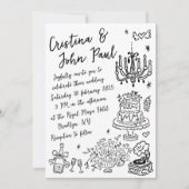 Whimsical Hand Drawn Doodles Französisch Stil Hoch Einladung (Vorderseite)