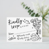 Whimsical Hand Drawn Doodles Französisch Stil Hoch RSVP Karte (Stehend Vorderseite)