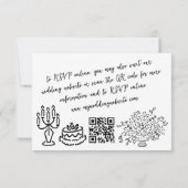 Whimsical Hand Drawn Doodles Französisch Stil Hoch RSVP Karte (Rückseite)