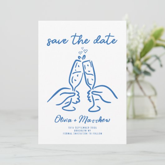 Whimsical Hand Drawn Doodles Französisch Stil Hoch Save The Date (Stehend Vorderseite)
