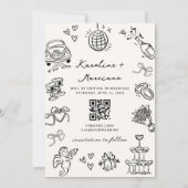Whimsical Hand Drawn Doodles Save the Date QR-Code Einladung (Rückseite)
