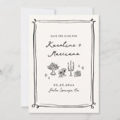Whimsical Hand Drawn Doodles Save the Date QR-Code Einladung (Vorderseite)