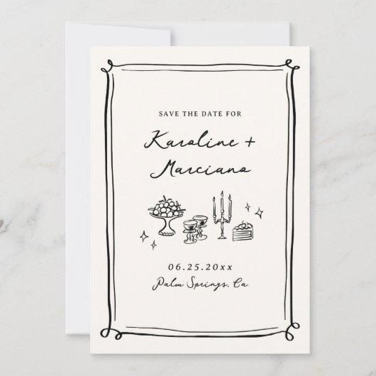 Whimsical Hand Drawn Doodles Save the Date QR-Code Einladung (Vorderseite)