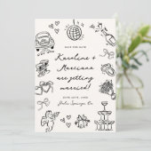 Whimsical Hand Drawn Doodles Save the Date QR-Code Einladung (Stehend Vorderseite)