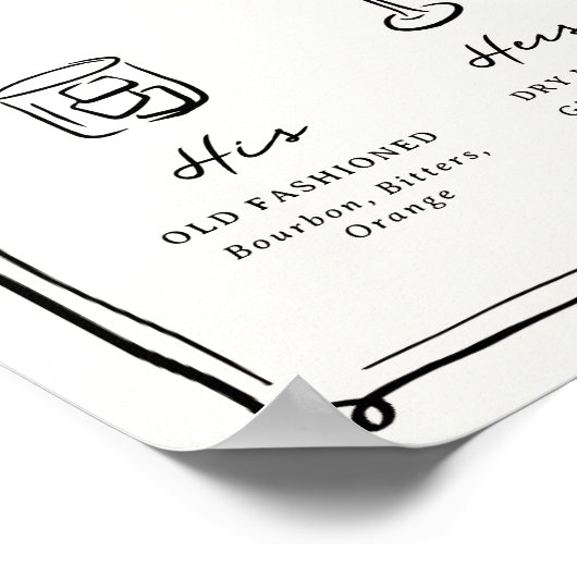 Whimsical Hand Drawn Doodles Signature Drinks Poster (Ecke)