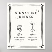 Whimsical Hand Drawn Doodles Signature Drinks Poster (Vorne)