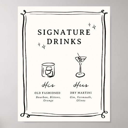 Whimsical Hand Drawn Doodles Signature Drinks Poster (Vorne)