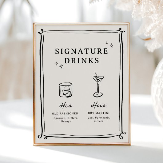 Whimsical Hand Drawn Doodles Signature Drinks Poster