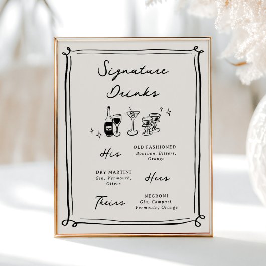 Whimsical Hand Drawn Doodles Signature Drinks Poster