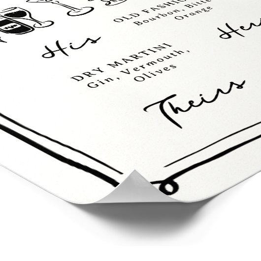 Whimsical Hand Drawn Doodles Signature Drinks Poster (Ecke)