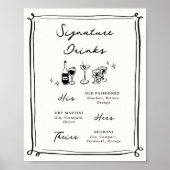 Whimsical Hand Drawn Doodles Signature Drinks Poster (Vorne)