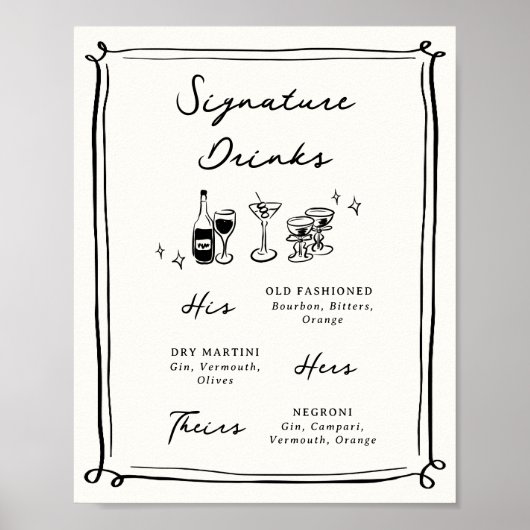 Whimsical Hand Drawn Doodles Signature Drinks Poster (Vorne)