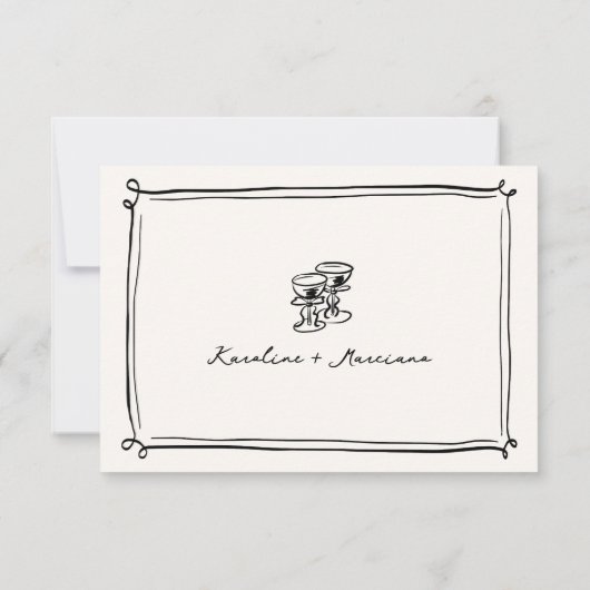 Whimsical Hand Drawn Doodles Wedding RSVP Einladung (Rückseite)