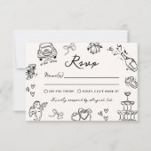 Whimsical Hand Drawn Doodles Wedding RSVP Einladung (Vorderseite)