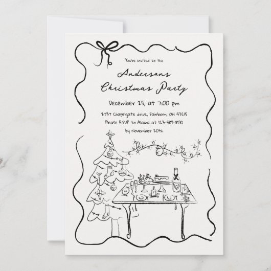 Whimsical Hand Drawn Doodles Weihnachtsfest Party Einladung (Vorderseite)
