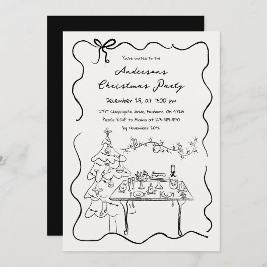Whimsical Hand Drawn Doodles Weihnachtsfest Party Einladung (Vorne/Hinten)