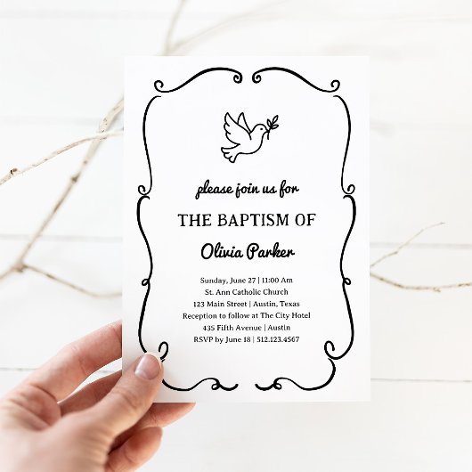 Whimsical Hand-Drawn Dove | Baptism Einladung