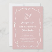 Whimsical Hand-Drawn Dove Pink | Baptism Einladung (Vorderseite)