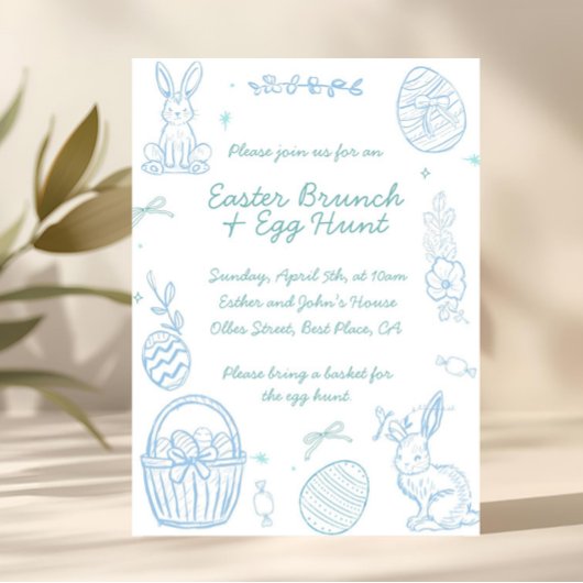 Whimsical Hand drawn Easter Brunch & Egg Hunt Einladung