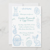 Whimsical Hand drawn Easter Brunch & Egg Hunt Einladung (Vorderseite)