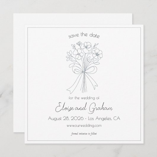 Whimsical Hand Drawn Einfache Blume und Bow-Hochze Save The Date (Vorne/Hinten)