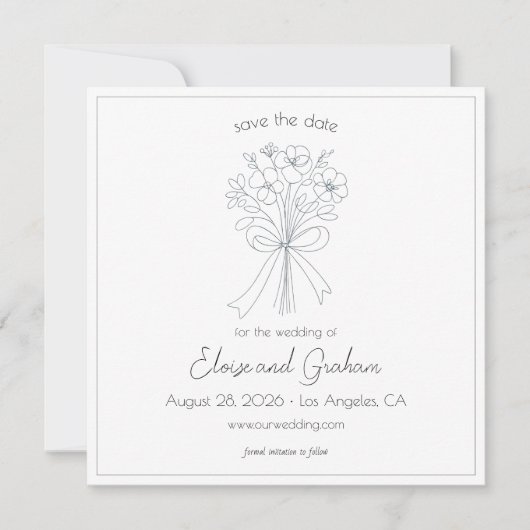 Whimsical Hand Drawn Einfache Blume und Bow-Hochze Save The Date (Vorderseite)