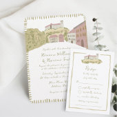 Whimsical Hand Drawn Europe Hill Burg Hochzeit Einladung
